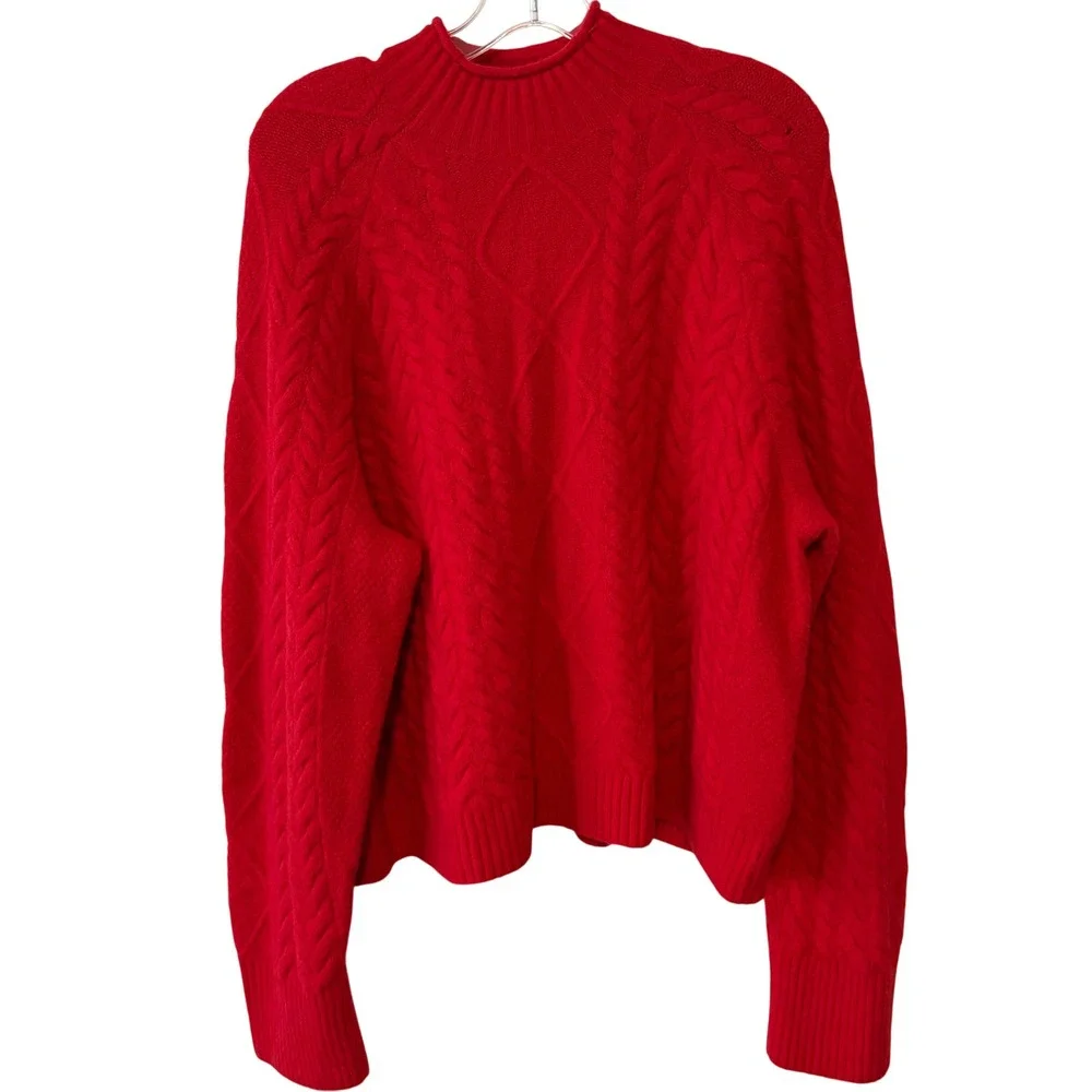J. Crew Holiday Red Cable Knit Rollneck Sweater in Supersoft Yarn in Size L